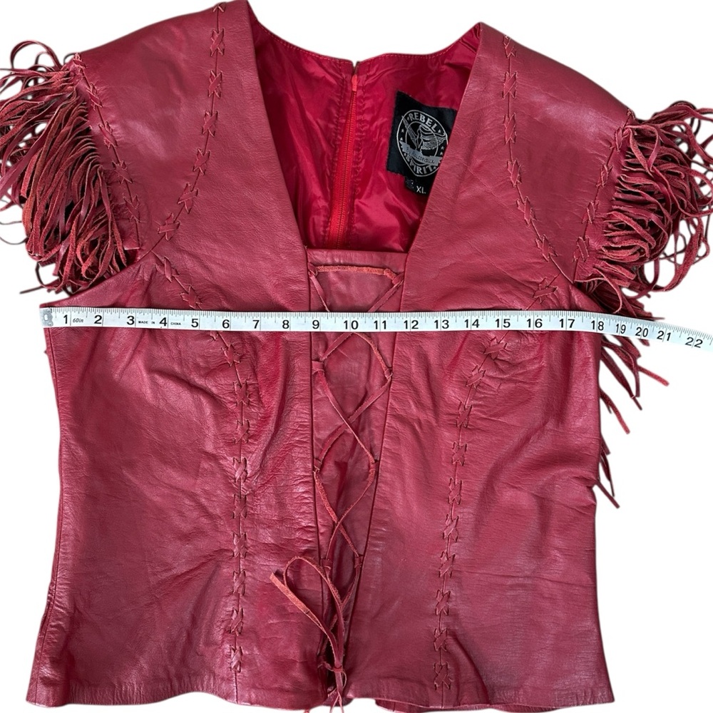 REBEL SPIRIT Red Leather Top Fringe Sleeves Size XL - Picture 6 of 7